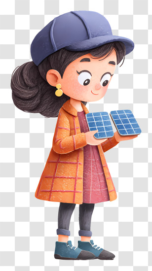 Girl Checking Solar Panels - Woman Holding Solar Panels Transparent PNG