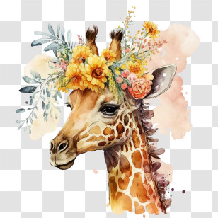 Cartoon Giraffe
 - Watercolor Giraffe With Flower Crown Illustration Transparent PNG