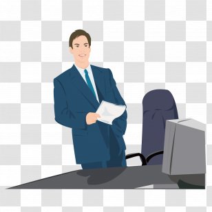 Euclidean Vector Illustration - Pixel - Wearing A Suit In Front Of The Computer Leader Transparent PNG