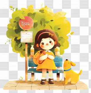 Girl At Bus Stop - Girl With Dog At Bus Stop Transparent PNG
