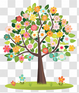 Cartoon Tree - Colorful Tree In Full Bloom Illustration Transparent PNG