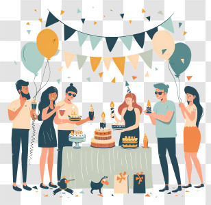 Birthday Party - Colorful Birthday Party Celebration Scene Transparent PNG