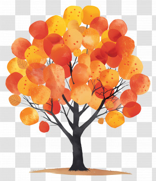 Cartoon Tree - Colorful Autumn Tree With Orange Leaves Transparent PNG