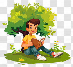 Boy Reading Book - Boy Reading A Book Under A Tree In Nature Transparent PNG