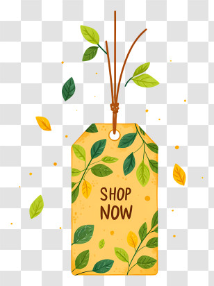 Shop Now Coupon Tag - Shop Now Yellow Leaf Tag Transparent PNG