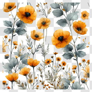 Floral Pattern Background - Beautiful Orange Flowers With Leaves Transparent PNG