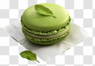 Matcha Macaron - Green Macaron With Leaf Decoration Transparent PNG