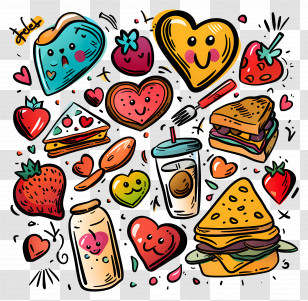 Food - Cute Food Doodles With Hearts Transparent PNG