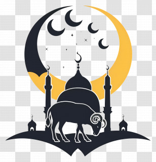 Eid Al Adha - Eid Al-Adha Celebration With Mosque And Sheep Transparent PNG
