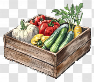 Vegetable Box - Wooden Crate Filled With Colorful Vegetables Transparent PNG