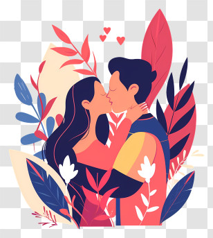 Kiss - Couple Kissing In A Botanical Design Transparent PNG