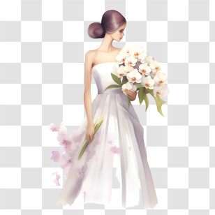 Wedding Dress
 - Bride In White Holding An Orchid Bouquet Transparent PNG