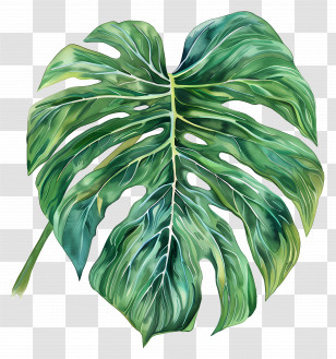 Watercolour Leaf - Green Monstera Leaf Illustration Transparent PNG