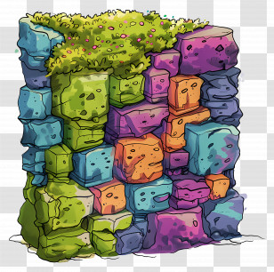 Moss Wall - Colorful Brick Wall Transparent PNG