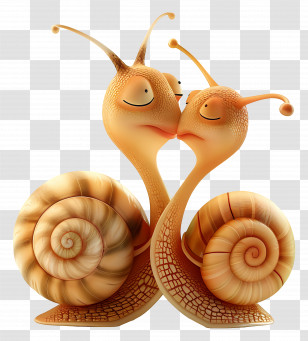 Kissing - Romantic Snail Couple In Cartoon Style Transparent PNG