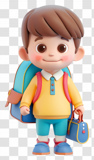3d Kids - Cartoon Boy Ready For School Transparent PNG