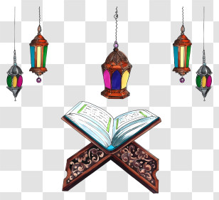 Quran - Open Quran With Colorful Lanterns Transparent PNG