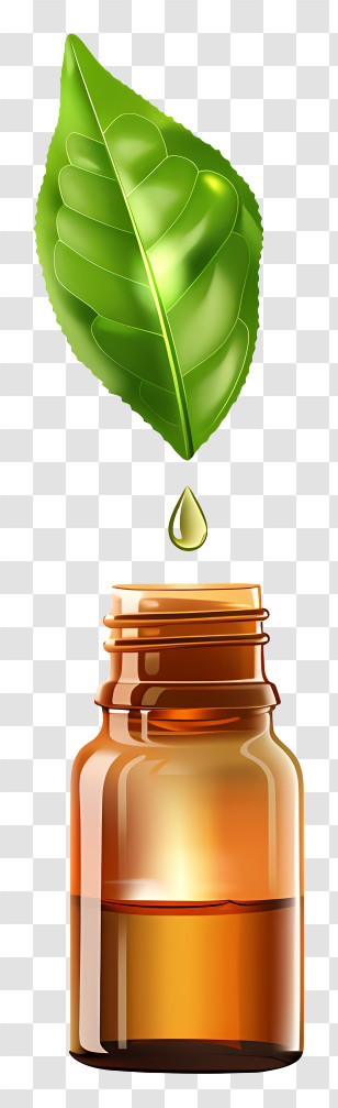 Essential Oil - Amber Bottle With Leaf Extract Transparent PNG