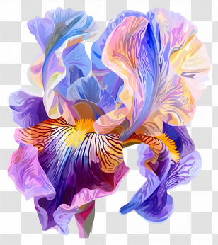 Iris Flower - Vibrant Rainbow Iris Flower Illustration Transparent PNG