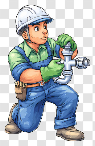 Plumber Repairing Water Pipe - Cartoon Plumber Fixing Pipe Transparent PNG
