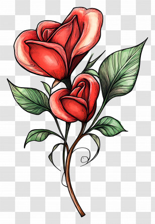Valentines Day Flowers - Red Flowers With Green Leaves Transparent PNG