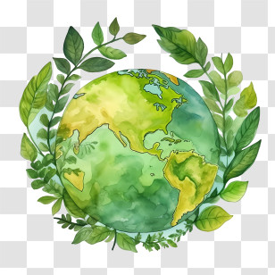 Green Planet Earth - Earth With Green Leaves Illustration For Environmental Themes Transparent PNG