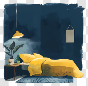 Bed Room - Stylish Modern Bedroom With Yellow Comforter Transparent PNG