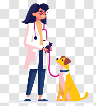 Veterinarian With Dog - Cartoon Veterinarian Performing A Dog Checkup Transparent PNG