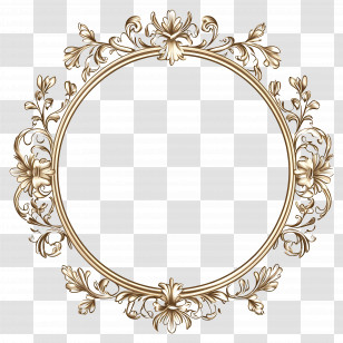 Round Wedding Frame - Golden Ornamental Floral Frame Design Transparent PNG