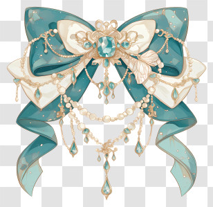 Bow With Ribbons - Ornate Blue Bow With Jewels Transparent PNG