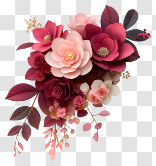Pink Cascade Bouquet - Red And Pink Floral Arrangement With Leaves Transparent PNG