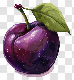 Plum - Purple Plum With Artistic Leaf Drawing Transparent PNG