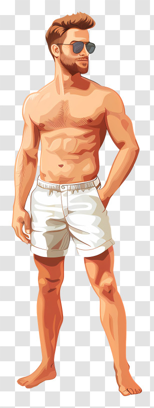 Man Beach Body - Man In Sunglasses And Swim Shorts Transparent PNG