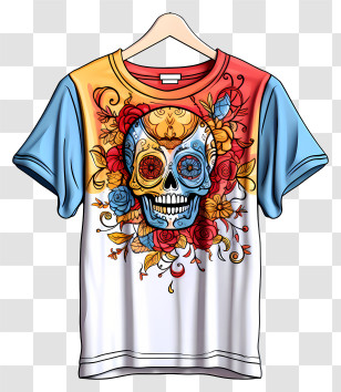 Hand Drawn Style T Shirt - Colorful Skull T-shirt Transparent PNG