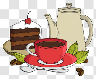 Coffee Cup - Coffee Cup And Chocolate Cake Setup Transparent PNG