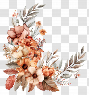 Autumn Flowers - Beautiful Autumn Floral Arrangement With Fall Leaves Transparent PNG