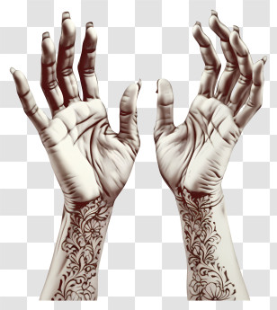 Intricate Tattoos - Tattooed Hands With Floral Design Transparent PNG