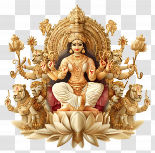 Durga Puja - Divine Goddess With Multiple Arms Transparent PNG