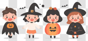 Halloween Kids - Group Of Kids In Cute Halloween Costumes Transparent PNG
