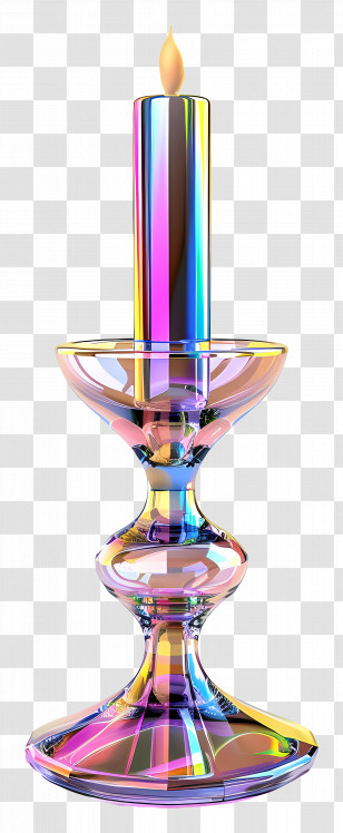 Glass Candlestick Holder - Rainbow Glass Candle With Shiny Finish Transparent PNG