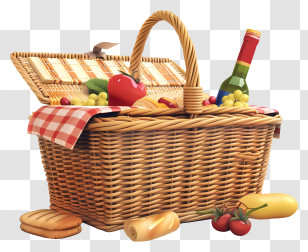 Picnic Basket - Picnic Basket With Food And Wine Transparent PNG