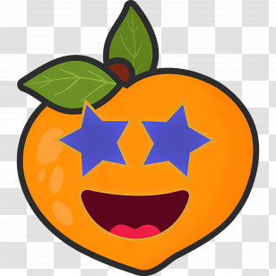 Emoji Peach - Cartoon Orange Fruit With Starry Eyes Emoji Transparent PNG