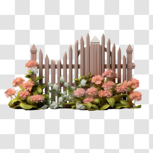 Wooden Garden Fence - Wooden Fence Surrounded By Flowers Transparent PNG