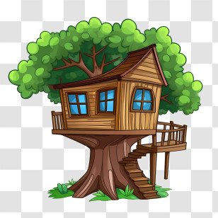 Tree House - Classic Wooden Treehouse With Stairs Transparent PNG