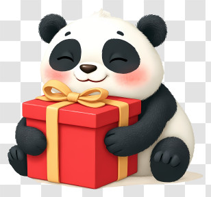 Panda Holding Christmas Gift Box - Cute Panda With Gift Box Transparent PNG