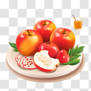 Rosh Hashana - Plate Of Apples With Sliced Pieces And Honey Glass Transparent PNG