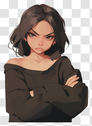 Grumpy Girl - Angry Cartoon Girl With Black Hair Transparent PNG