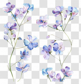 Tiny Flowers - Elegant Purple And Blue Watercolor Flowers Transparent PNG