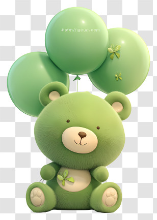 Teddy Bear With Balloons - Green Teddy Bear Holding Balloons Transparent PNG