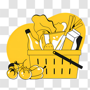 Cartoon Food - Yellow Grocery Basket With Food Illustration Transparent PNG